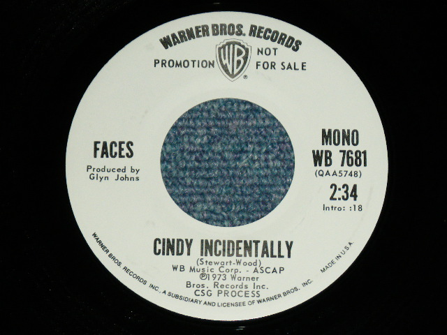 画像: FACES - CINDY IN CIDENTALLY / 1972 US AMERICA ORIGINAL PROMO Only SAME Flip MONO-STEREO Used 7" Single With PICTURE SLEEVE 