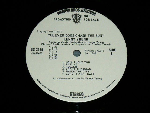 画像: KENNY YOUNG - CLEVER DOGS CHASE THE SUN  ( with DAVE EDMUNDS ) / 1971 US AMERICA ORIGINAL White Label PROMO Used LP 