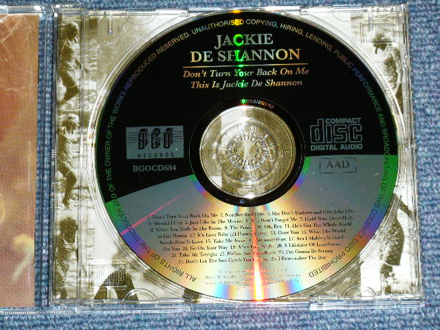 画像: JACKIE DeSHANNON DE SHANNON  - DON'T TURN YOUR BACK ON ME + THIS IS JACKIE DE SHANNON ( 2 in 1 )  / 2005 UK ENGLAND Used CD 