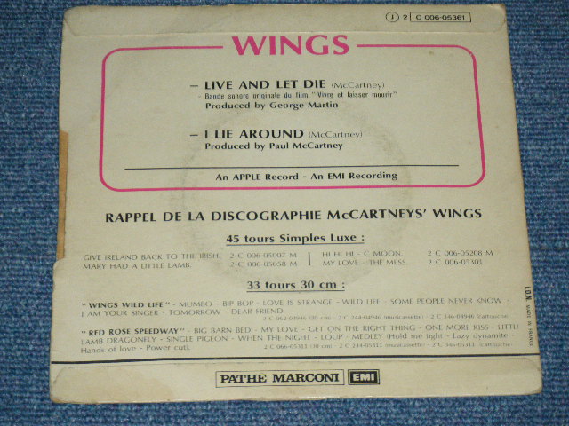 画像: WINGS / PAUL McCARTNEY of THE BEATLES -  LIVE AND LET DIE ( Ex/Ex ) / 1973  FRANCE ORIGINAL Used 7" Single  With PICTURE SLEEVE