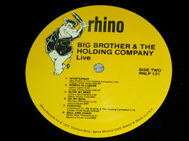 画像: BIG BROTHER & THE HOLDING COMPANY ( JANIS JOPLIN ) - LIVE ( RECORDED LIVE AT CALIFORNIA HALL, SAN FRANCISCO - July 28,1966 ) / 1984 US AMERICA ORIGINAL Used LP 