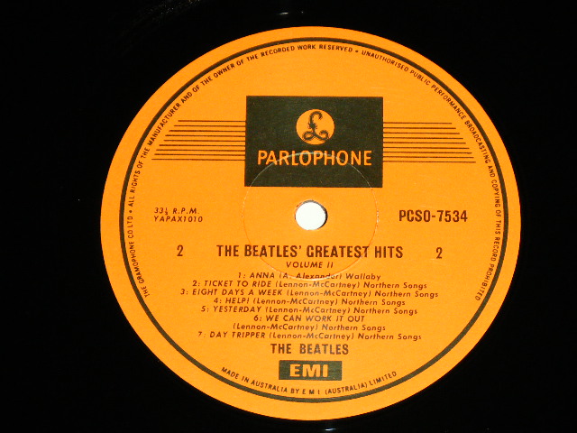 画像: THE BEATLES - THE BEATLES' GREATEST HITS VOL.2 ( Ex++/MINT-) / 1970's  AUSTRALIA 2nd Press? ORANGE LABEL ONE EMI Used LP