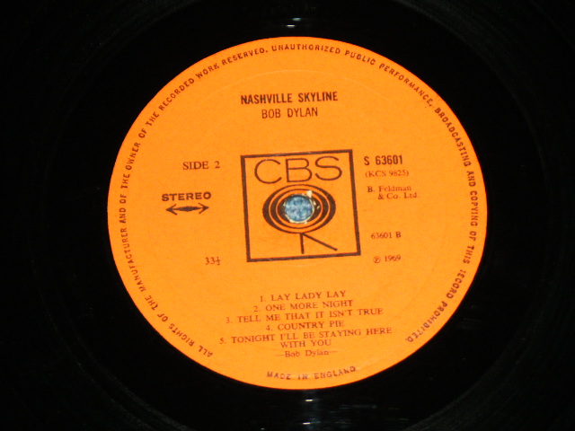 画像: BOB DYLAN - NASHVILL SKYLINE ( Matrix Number A2/B2 :　Ex++/Ex+++ )  / 1969 UK ORIGINAL STETREO Used  LP 