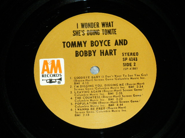 画像: TOMMY BOYCE & BOBBY HART ( BOYCE & HART ) -  I WONDER WHAT SHE'S DOING TONITE? ( on Guitar GERRY McGEE of The VENTURES+JOE OSBORNE & More : Ex++/MINT-  / 1968 US ORIGINAL  STEREO Used LP 