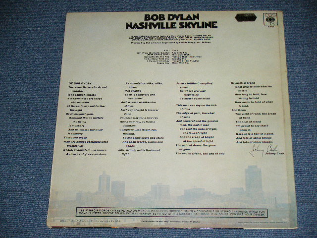 画像: BOB DYLAN - NASHVILL SKYLINE ( Matrix Number A2/B2 :　Ex++/Ex+++ )  / 1969 UK ORIGINAL STETREO Used  LP 