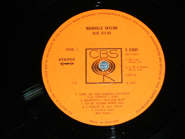 画像: BOB DYLAN - NASHVILL SKYLINE ( Matrix Number A2/B2 :　Ex++/Ex+++ )  / 1969 UK ORIGINAL STETREO Used  LP 