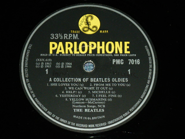 画像: THE BEATLES - A COLLECTION OF BEATLES OLDIES  ( Ex++/Ex++   / 1966 UK ENGLAND ORIGINAL 1st Press "Yellow Parlophone+The Gramophone Co.Ltd+Sold in UK+Matrix 1G&1G" MONO Used LP 