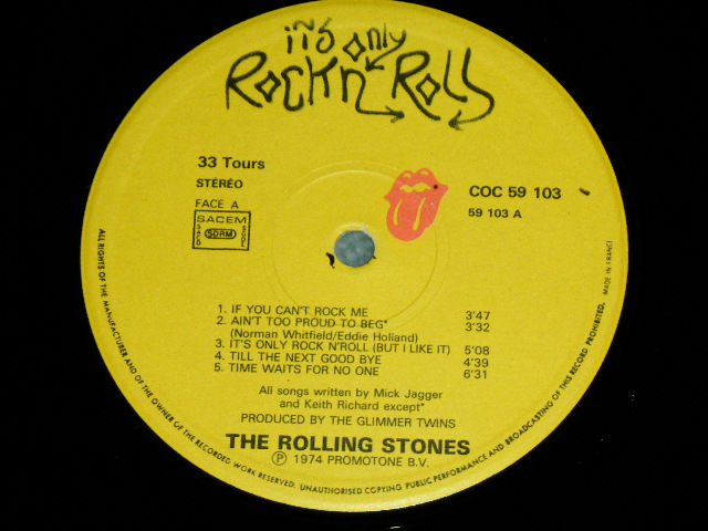 画像:  THE ROLLING STONES - IT'S ONLY ROCK N' ROLL   ( Ex-/Ex++ ) / 1974 France French  ORIGINAL 1st Issued Used LP 