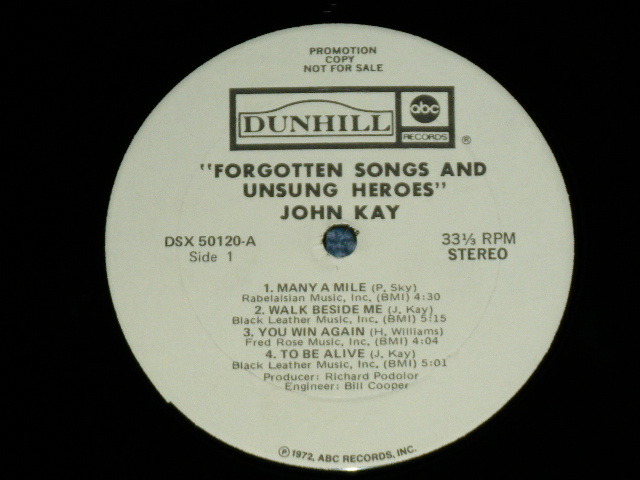 画像: JOHN KAY (STEPPENWOLF) - FORGOTTEN SONGS & UNSUNG HEROES (With INSERTS) (Ex++/MINT- BB) / 1972 US AMERICA ORIGINAL Used LP 