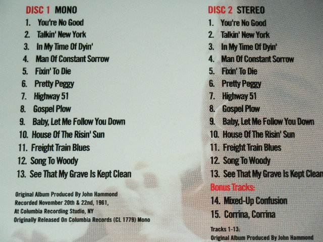 画像: BOB DYLAN - BOB DYLAN ( MONO & STEREO + BONUS Tracks )  / 2011 EUROPE "Brand New" 2 CD'S SET 