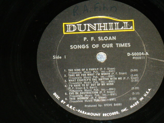 画像: P.F.SLOAN - SONGS OF OUR TIMES  / 1965 US AMERICA ORIGINAL STEREO Used LP 