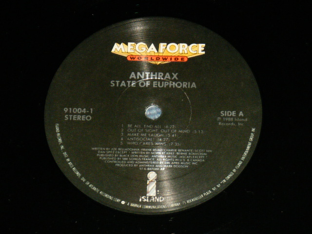 画像: ANTHRAX  - STATE OF EUPHORIA (With CUSTOM INNER SLEEVE) (MINT-/MINT-) / 1988 US AMERICA ORIGINAL Used LP 