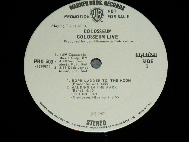 画像: COLOSSEUM - LIVE (PROMO ONLY 1 LP VERSION) / 1971 US AMERICA PROMO ONLY Used LP 