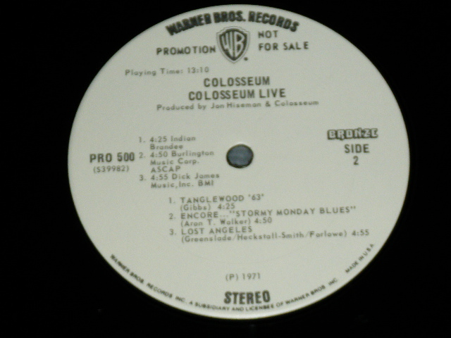 画像: COLOSSEUM - LIVE (PROMO ONLY 1 LP VERSION) / 1971 US AMERICA PROMO ONLY Used LP 