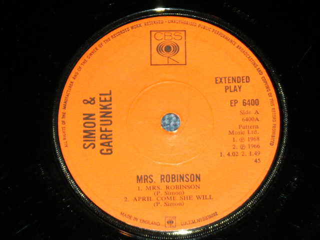 画像: SIMON & GARFUNKEL - MRS. ROBINSON / 19668 UK ENGLAND ORIGINAL Used 4 tracks 7" inch EP With PICTURE SLEEVE 