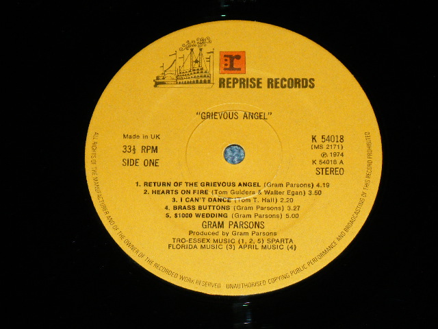 画像: GRAM PARSONS - GRIEVOUS ANGEL   ( Ex++/ MINT- ) /  1974 UK ENGLAND ORIGINAL Used LP 
