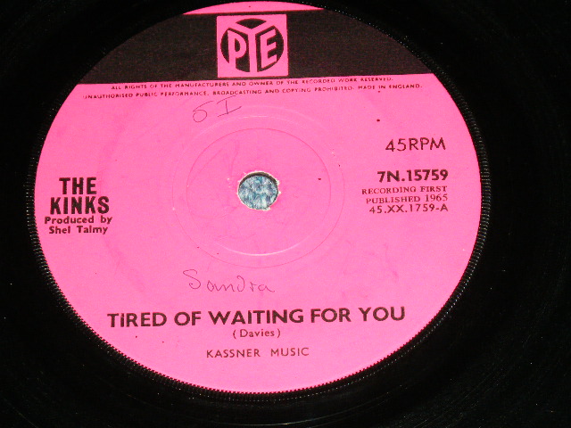 画像: THE KINKS - TIRED OF WAITING FOR YOU ( Ex++/Ex++ )  / 1965 UK ENGLAND ORIGINAL  Used 7" Single 