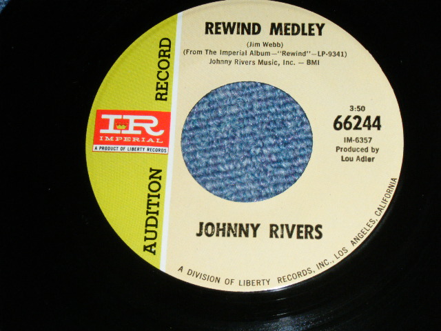 画像: JOHNNY RIVERS - The TRACKS OF MY TEARS ( Ex++/Ex+++ )  / 1967  US AMERICA  ORIGINAL "AUDITION Label PROMO" Used 7" Single  With PICTURE SLEEVE 