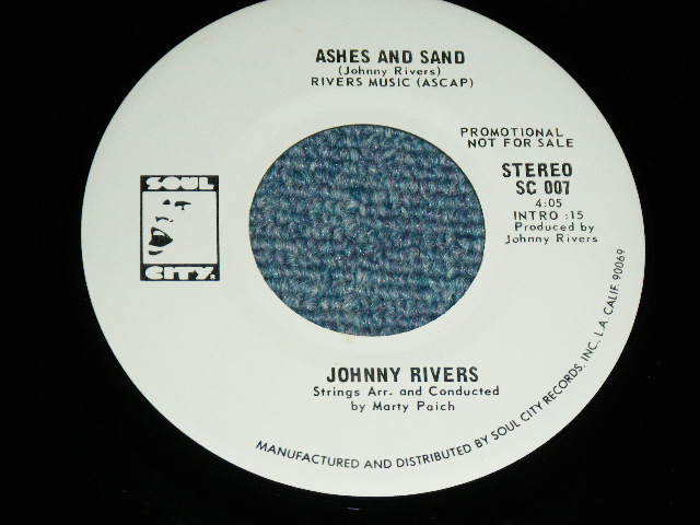 画像: JOHNNY RIVERS -  ASHES and SAND   ( - / MINT-,MINT- : PROMO MONO and STEREO  )  / 1977  US AMERICA  ORIGINAL "PROMO Only SAME FLIP MONO &STEREO" Used 7" Single   