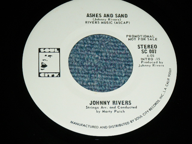 画像: JOHNNY RIVERS -  ASHES and SAND   ( - / MINT-,MINT- : PROMO MONO and STEREO  )  / 1977  US AMERICA  ORIGINAL "PROMO Only SAME FLIP MONO &STEREO" Used 7" Single   