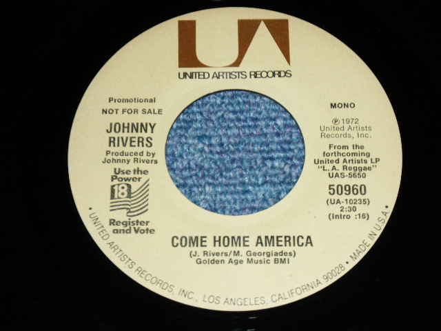 画像: JOHNNY RIVERS - ROCKIN' PNEUMONIA-BOOGIE WOOGIE FLU  ( - / MINT-,MINT- : PROMO MONO Mix  )  / 1972  US AMERICA  ORIGINAL "PROMO Only MONO Mix" Used 7" Single   
