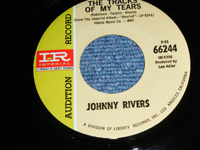 画像: JOHNNY RIVERS - The TRACKS OF MY TEARS ( Ex++/Ex+++ )  / 1967  US AMERICA  ORIGINAL "AUDITION Label PROMO" Used 7" Single  With PICTURE SLEEVE 