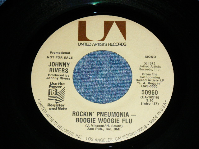 画像1: JOHNNY RIVERS - ROCKIN' PNEUMONIA-BOOGIE WOOGIE FLU  ( - / MINT-,MINT- : PROMO MONO Mix  )  / 1972  US AMERICA  ORIGINAL "PROMO Only MONO Mix" Used 7" Single   