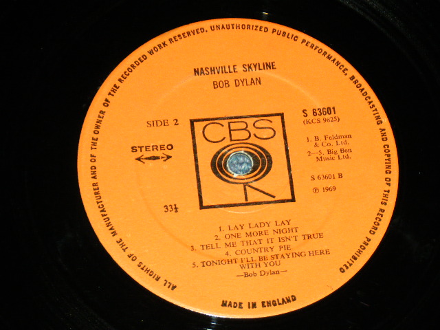 画像: BOB DYLAN - NASHVILLE SKYLINE ( Matrix Number :A3/B2 : Ex++/Ex+++ )   / 1969 UK ORIGINAL  STEREO Used LP 