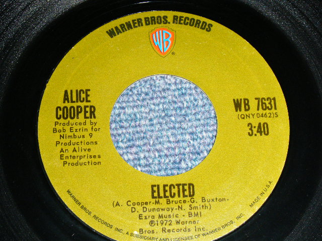 画像: ALICE COOPER - ELECTED!  (VG+++/Ex++)  / 1972 US AMERICA ORIGINAL Used 7" Single with PICTURE SLEEVE  