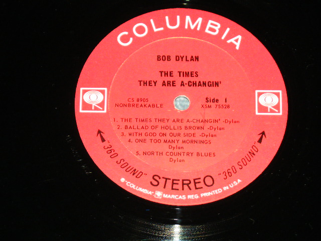 画像: BOB DYLAN - THE TIMES THEY ARE A-CHANGIN'( Matrix # A) XSM 755281D/B) XSM 75529-1C : Ex/Ex+ )  /  1964 US RELEASED VERSION 360 Sound in WHITE  STEREO Used  LP