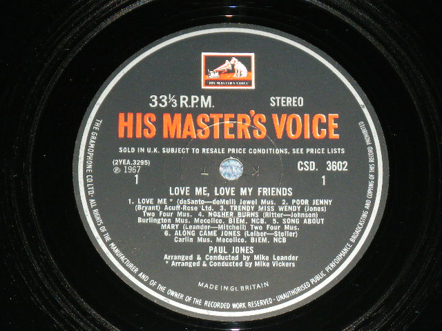 画像: PAUL JONES of MANFRED MANN - LOVE ME LOVE MY FRIEND ( Ex+++/Ex+++ Looks: MINT- )  / 1967 UK ENGLAND ORIGINAL "RED H.M.V. Label" MONO Used LP 