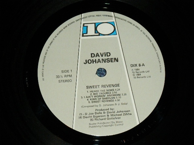 画像: DAVID JOHANSEN of NEW YORK DOLLS  - SWEET REVENGE ( Ex++/MINT- )   /  1984 UK ENGLAND ORIGINAL  Used LP 