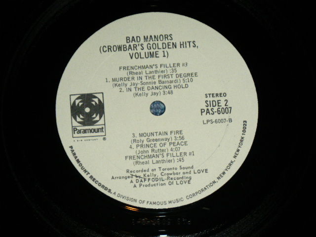 画像: CROWBAR - BAD MANORS ( Ex+,Ex-.Ex/Ex+++ )  / 1970's US AMERICA ORIGINAL Used LP 