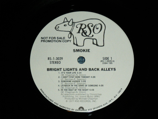 画像: SMOKIE - BRIGHT LIGHTS & BACK ALLEYS  ( Ex++/Ex+++ )  / 1977 US AMERICA ORIGINAL 'WHITE LABEL PROMO'   Used LP 