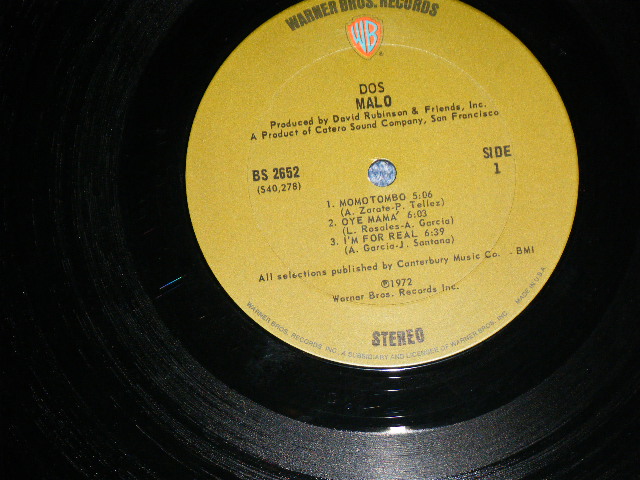 画像: MALO ( Latin Rock,with SANTANA's BROTHERS ) - DOS   ( Ex++/Ex+++ )  / 1972  US AMERICA  ORIGINAL "GREEN label with"WB" Logo on Top Label"  Used LP 