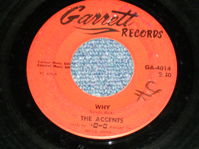 画像: The ACCENTS - ROAD RUNNER : WHY    ( Ex- Looks:VG++/Ex- : Looks:VG++)　)  / 1965 US AMERICA ORIGINAL  Used  7"Single 