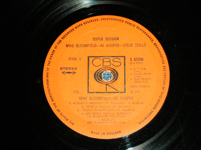 画像: MIKE BLOOMFIELD + AL KOOPER + STEVE STILLS - SUPER SESSION (Matrix # A:A1 /B:B1 : Ex++/Ex++ Looks:Ex+) / 1968 UK ENGLAND  ORIGINAL  Used LP 