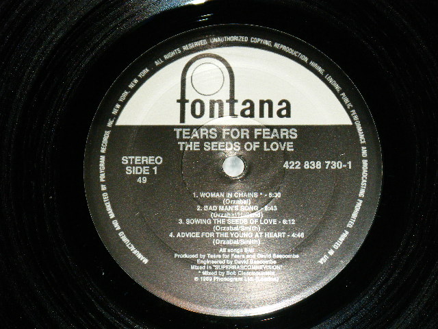 画像: TEARS FOR FEARS - THE SEEDS OF LOVE   ( Ex+++/MINT- ) / 1989 US AMERICA ORIGINAL Used LP 