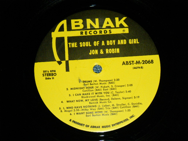 画像: JON & ROBIN -  THE SOUL OF A BOY and GIRL  (   Ex/Ex++  Looks:Ex+++ ) / 1967 US AMERICA ORIGINAL  STEREO Used LP 
