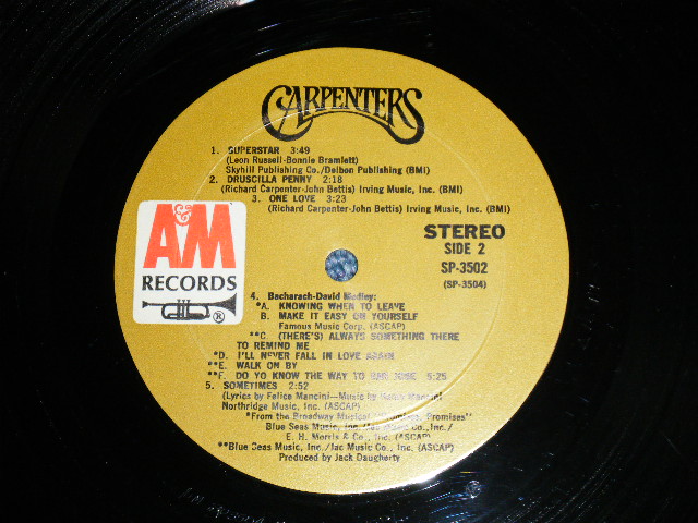 画像: CARPENTERS - CARPENTERS  ( Matrix No. SP-3503-M5 REPL/ SP-3502-M5 REPL  Ex++/Ex+++ ) /  1971 US AMERICA ORIGINAL "BROWN LABEL"  Used  LP 