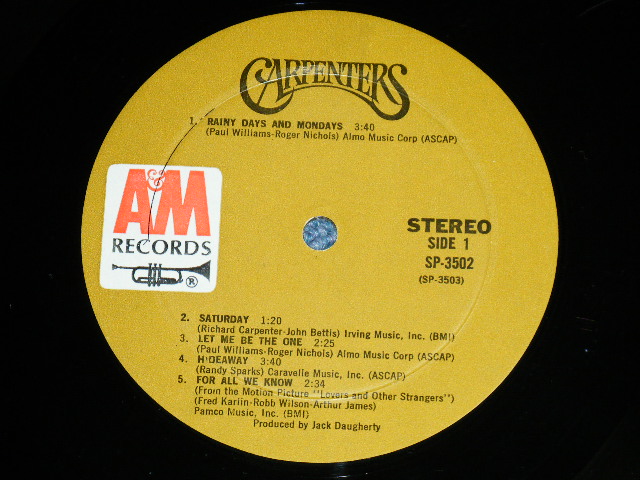 画像: CARPENTERS - CARPENTERS  ( Matrix No. SP-3503-M2 / SP-3502-M3 : Ex++/Ex++ Looks: Ex+ ) /  1971 US AMERICA ORIGINAL "BROWN LABEL"  Used  LP 