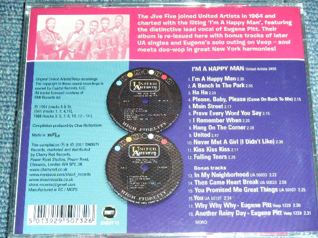 画像: THE JIVE FIVE - I'M A HAPPY MAN : THE UA ALBUM + BONUS SINGLES / 2011 UK EU PRESS Brand New CD  