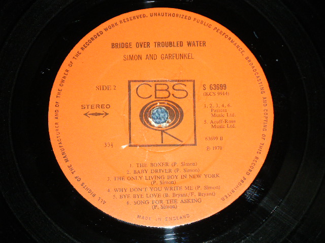 画像: SIMON & GARFUNKEL - BRIDGE OVER TROUBLED WATER ( Matrix # A6/B5) (MINT-/MINT-) / 1970 UK ENGLAND ORIGINAL Used LP