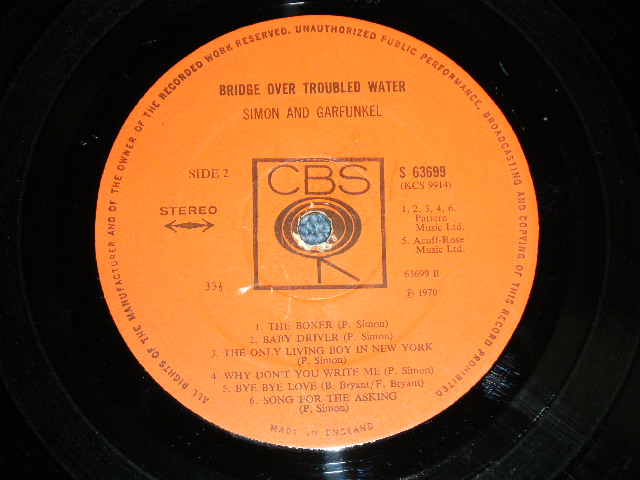 画像: SIMON & GARFUNKEL - BRIDGE OVER TROUBLED WATER ( Matrix Number A2/B3 : Ex++/Ex++) / 1970 UK ENGLAND ORIGINAL Used LP