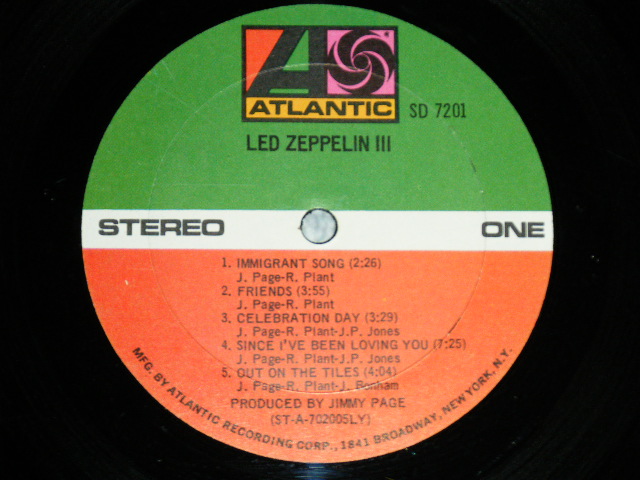 画像: LED ZEPPELIN -  III ("LY" at BottomLabel) (Matrix #   A)ST-A-702005-B  △ (1) one Mastercraft PR 2 -Do What Thou Wilt- AT  B)ST-A-702006-A  (2)two Mastercraft PR  -Do What Thou Wilt- AT) (  Ex+/Ex++)  / 1970 US ORIGINAL "1st Press '1841 BROADWAY' Label"  Used LP 