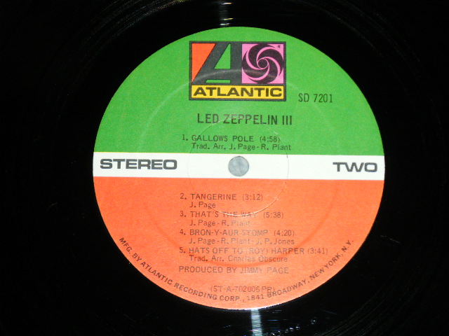 画像: LED ZEPPELIN -  III ("PR" at Bottom Label) ( LOUD CUT)  ( Matrix #  A)ST-A-702005-A (1) one  Mastercraft PR -So Mote Be It- AT B)ST-A-702006-B △ (2) two  Mastercraft PR  -So Mote Be It- AT ) (  Ex+/Ex++,A-1:Ex+, B-2:Ex-)  / 1970 US ORIGINAL "1st Press '1841 BROADWAY' Label"  Used LP 