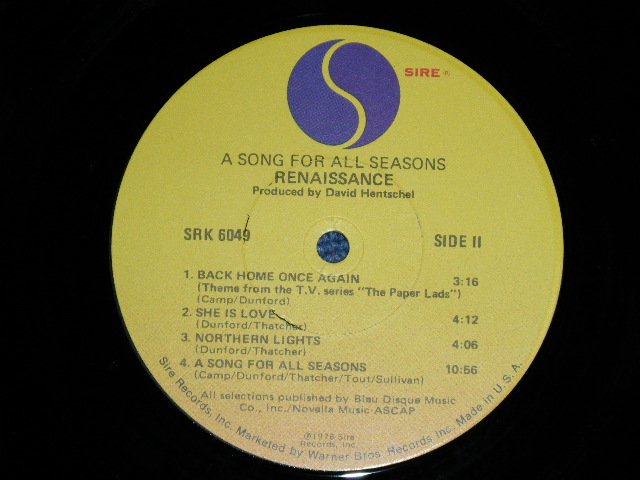 画像: RENAISSANCE - A SONG FOR ALL SEASONS ( Ex+++/MINT- ) / 1978  US AMERICA ORIGINAL  Used LP 
