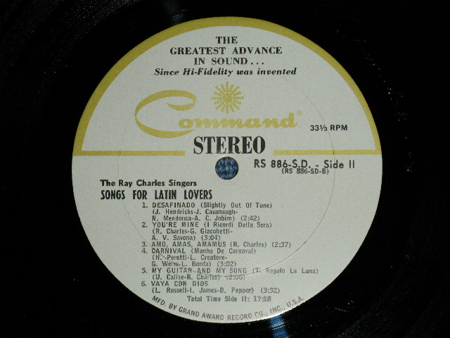 画像: RAY CHARLES SINGERS - SONGS FOR LATIN LOVERS  ( Produced by  ENOCH LIGHT : Ex++/Ex+++) / 1960's   US AMERICA ORIGINAL STEREO  Used LP 