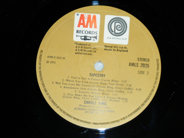 画像: CAROLE KING - TAPESTRY( Matrix # AMLS-2025 A-2△G/AMLS-2025 B-2△G) (Ex++/Ex++) / 1971 UK ENGLAND  ORIGINAL 1st Press "BROWN Label" Used LP