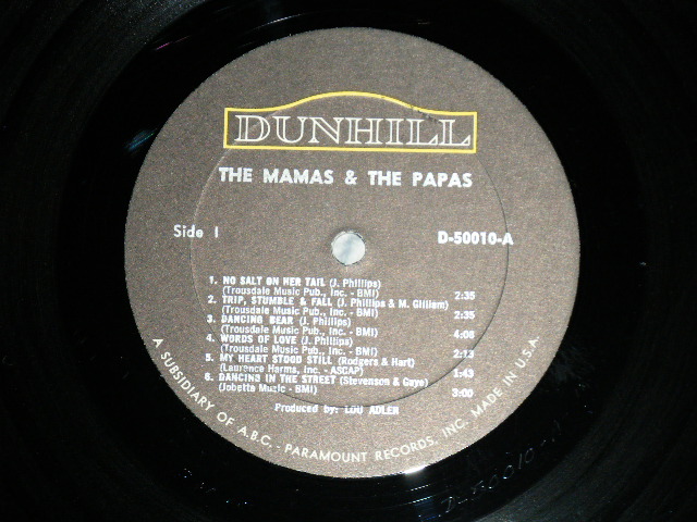 画像: The MAMAS & The PAPAS -  The MAMAS & The PAPAS  CASS JOHN MICHELLE DENNIS  (Matrix # A) D-50010 A  1X /B) D-50010 B  CK  : Ex+++/Ex+++ Looks:Ex+ ) / 1966 US AMERICA   ORIGINAL "1st Press Cover"  "MONO Used  LP 